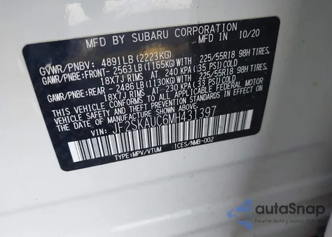 2021 Subaru Forester Limited из США, поврежденный, VIN JF2SKAUC6MH431397